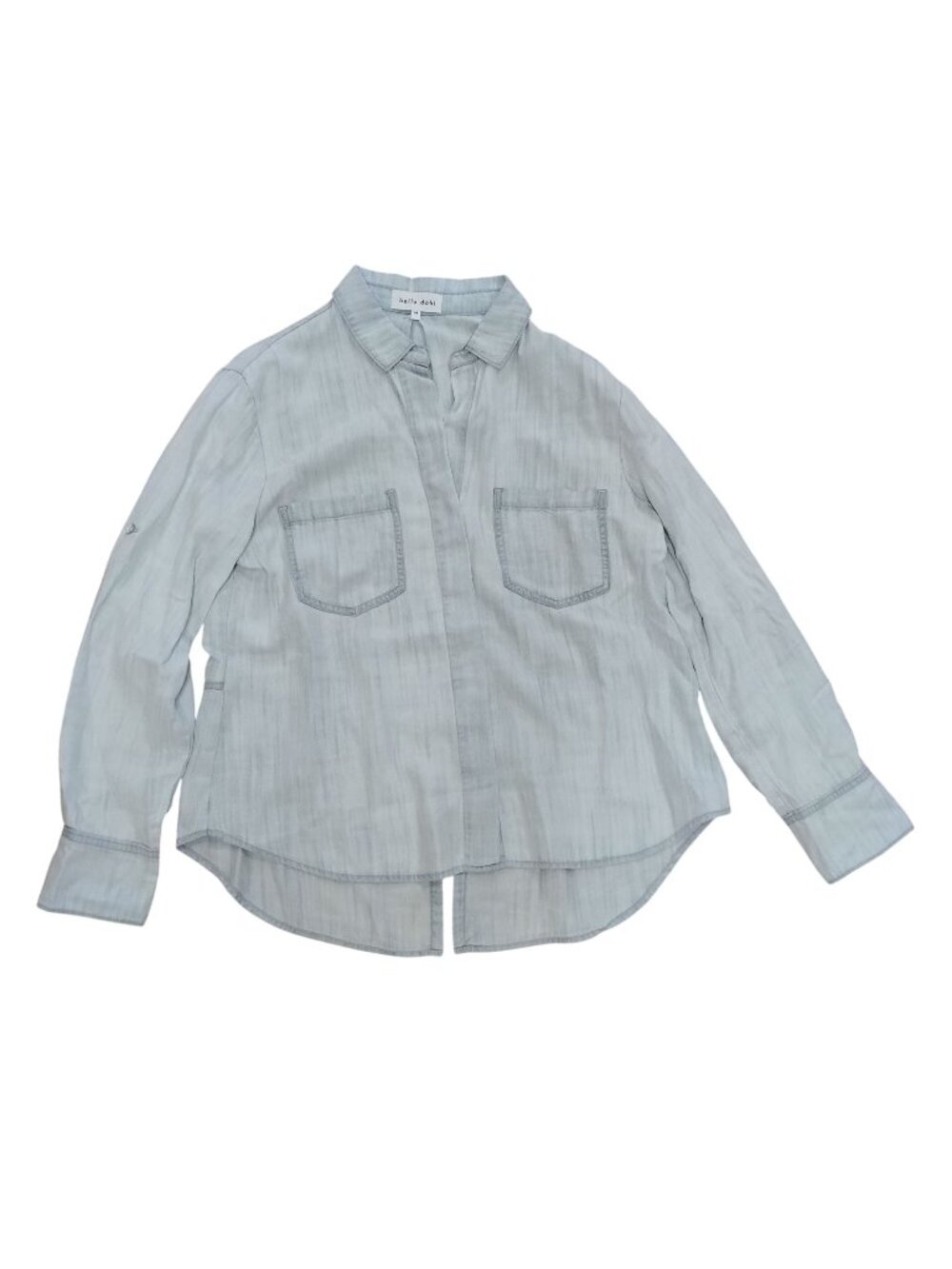 BELLA DAHL Womens M Button Up Long Sleeve Blue Chambray High Low Shirt